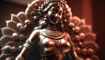Lakshmi a radiante indiano deusa do riqueza e fortuna dentro artístico glória ai gerado foto