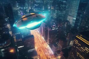 vôo carros dentro a cidade uma futurista alimentado por IA conceito ilustração ai gerado foto