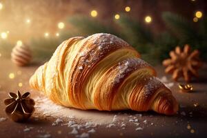 escamoso e delicioso francês croissant para café da manhã ai gerado foto