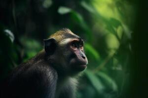 minúsculo macaco explorando exuberante floresta tropical folhagem ai gerado foto