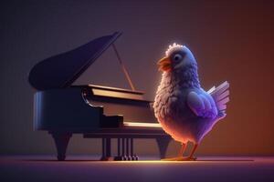 a musical galinha uma engraçado frango jogando a piano ai gerado foto