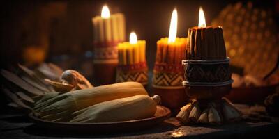 a comemorar a festa do a apresentação ainda vida com velas para dia de la candelária ai gerado foto