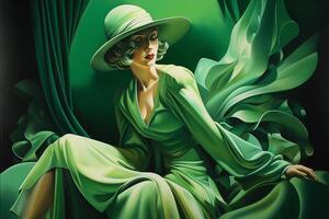 a arte deco senhora dentro verde uma retrato do uma legal Loiras beleza a partir de a Década de 1920 ai gerado foto