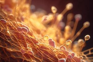colorida abstrato 3d ilustração do músculo fibra relaxamento às microscópico nível ai gerado foto