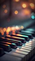 bokeh luzes e embaçado cores em fechar-se piano chaves ai gerado foto