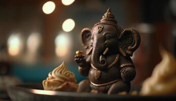 glorioso elefante escultura comemorativo ganesh chaturthi festival ai gerado foto