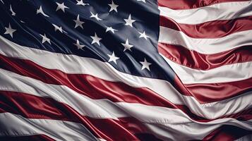 capturando imagem do EUA nacional tecido bandeira fundo. conceito do 4º do julho, memorial dia, veteranos dia, americano independência dia celebração, generativo ai tecnologia. foto