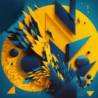 abstrato papel arte fundo com geométrico elementos dentro azul e cromada amarelo cor. foto
