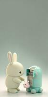 3d render do robótico coelhos contra pastel verde e branco fundo com cópia de espaço. foto