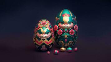 3d render do matryoshka bonecas em roxa fundo e cópia de espaço. Páscoa conceito. foto