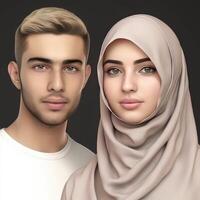 realista retrato do jovem muçulmano Loiras casal junto, real imagem, generativo ai. foto
