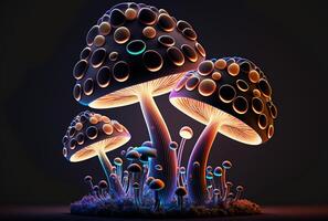 alucinógeno brilhando cogumelos, generativo ai foto