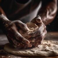 cenário do mãos amassar pizza massa generativo ai foto