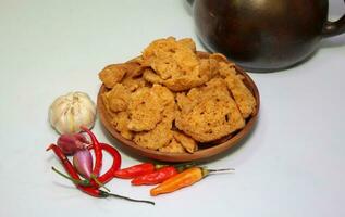 basreng tradicional Comida a partir de Indonésia, fez a partir de fatiado almôndega, com sal e tempero. foto