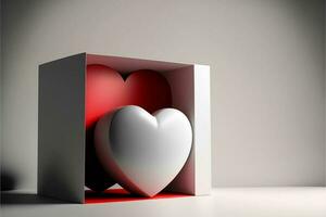 3d renderizar, cinzento e vermelho corações dentro quadrado caixa. amor conceito. foto