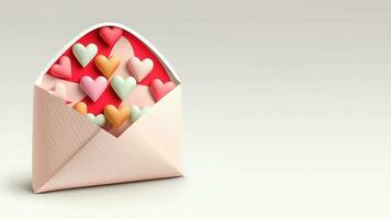 3d renderizar, colorida corações dentro envelope em pastel cinzento fundo. foto