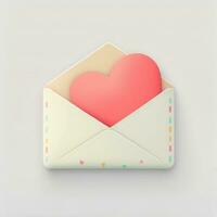 3d render do suave cor papel coração dentro envelope. foto