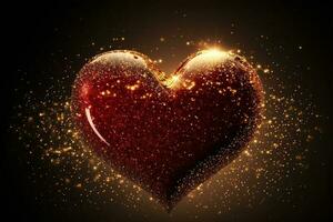 brilhante vermelho brilhante coração forma em dourado luz fundo. 3d renderizar. foto