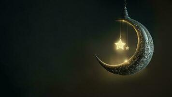3d render do requintado brilhante crescente lua em bokeh fundo. islâmico religioso conceito. foto