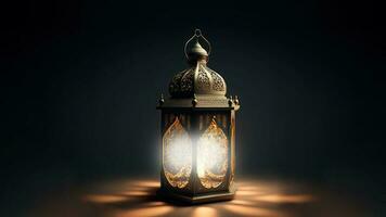 3d render do iluminado dourado árabe lanternas em Sombrio fundo. islâmico religioso conceito. foto