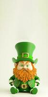 3d render do duende homem sentado em pastel verde fundo. st. patrick's dia conceito. foto