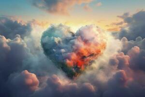 coração nuvens colorida céu. gerar ai foto