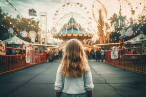 criança fofa menina diversão parque. gerar ai foto