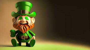 3d render do alegre duende homem segurando beber vidro e cópia de espaço. st. patrick's dia conceito. foto