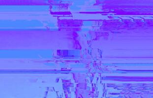 entrelaçado falha abstrato roxa e céu azul cor esquema com distorcido texturas e futurista cyberpunk estética para digital e impressão projeto, ai gerado foto