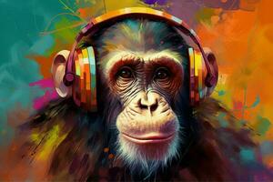 macaco fones de ouvido cor música. gerar ai foto