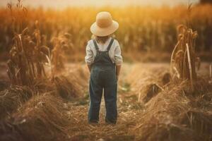 agricultor criança menina Fazenda campo. gerar ai foto