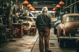 engenheiro velho homem carro montagem fazer compras. gerar ai foto