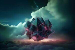 abstrato néon geométrico futurista nuvem. gerar ai foto