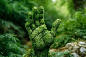 meio Ambiente dia mão protesto floresta. gerar ai foto