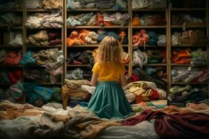 costureira menina uma muitos do roupas. gerar ai foto