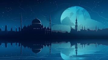 islâmico fundo bonito mesquita e noite céu Visão generativo ai foto