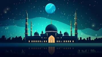 islâmico fundo bonito mesquita e noite céu Visão generativo ai foto