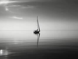 branco imagem do uma solitário barco a vela em uma calma mar, ai generativo foto