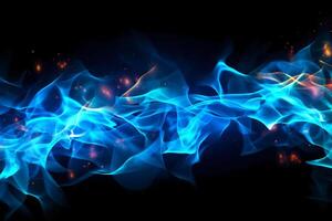 desenhado néon cor azul, queimando chama fundo material abstrato mão. ai generativo foto