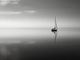 branco imagem do uma solitário barco a vela em uma calma mar, ai generativo foto