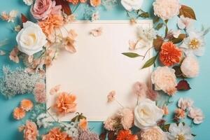 uma quadro, Armação decorado com flores ai generativo foto