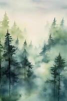 uma aguarela pintura do uma enevoado floresta, tranquilo, profundo, fada conto vibração, simples aguarela estilo com poucos detalhes, semi abstrato. ai generativo foto
