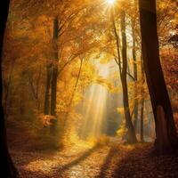 a a maioria lindo amarelo outono floresta dentro a mundo. ai generativo foto