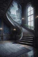 castelo Escadaria pano de fundo, luxo, interior Projeto. ai generativo foto