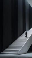 uma mulher é caminhando baixa uma branco Escadaria. ai generativo foto