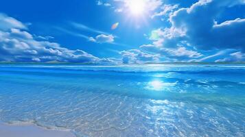 uma lindo de praia com cristal azul água e branco areia. ai generativo foto