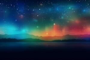 uma borrado Estrela luz, aurora céu abstrato fundo com bokeh brilho, ilustração. ai generativo foto