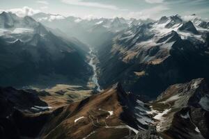 aéreo tiro do lindo suíço Alpes. ai generativo foto