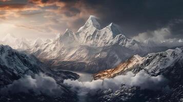 uma montar Everest, neve e magestic panorama. ai generativo foto