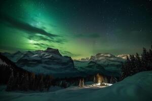 aurora, suíço Alpes, estrela, neve, inverno. ai generativo foto